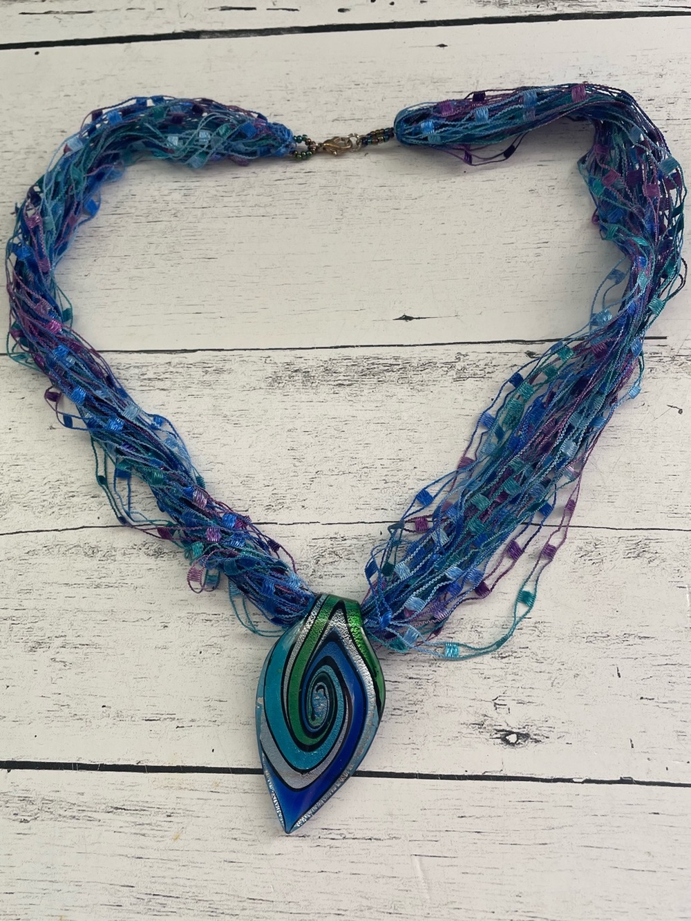 Vintage Italian glass comfy chunky blue teal necklace color statement
